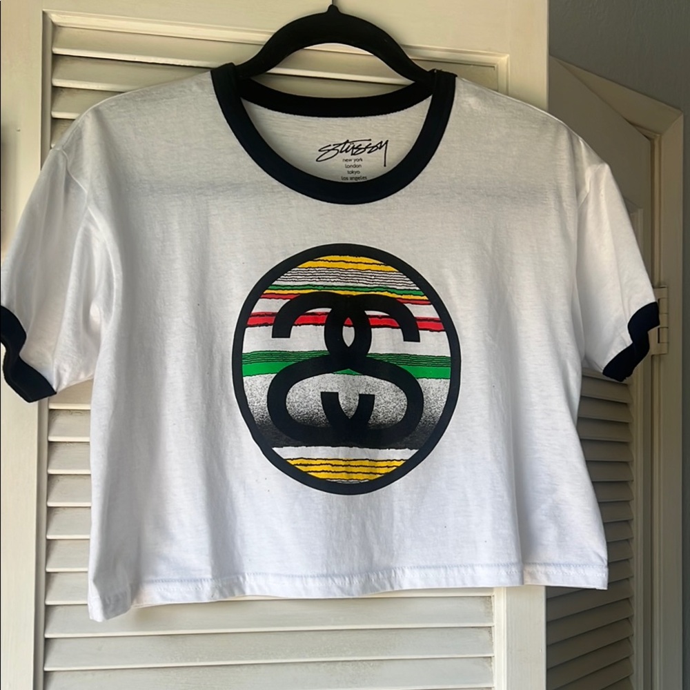 Stussy White Tee with Multicolor Graphic